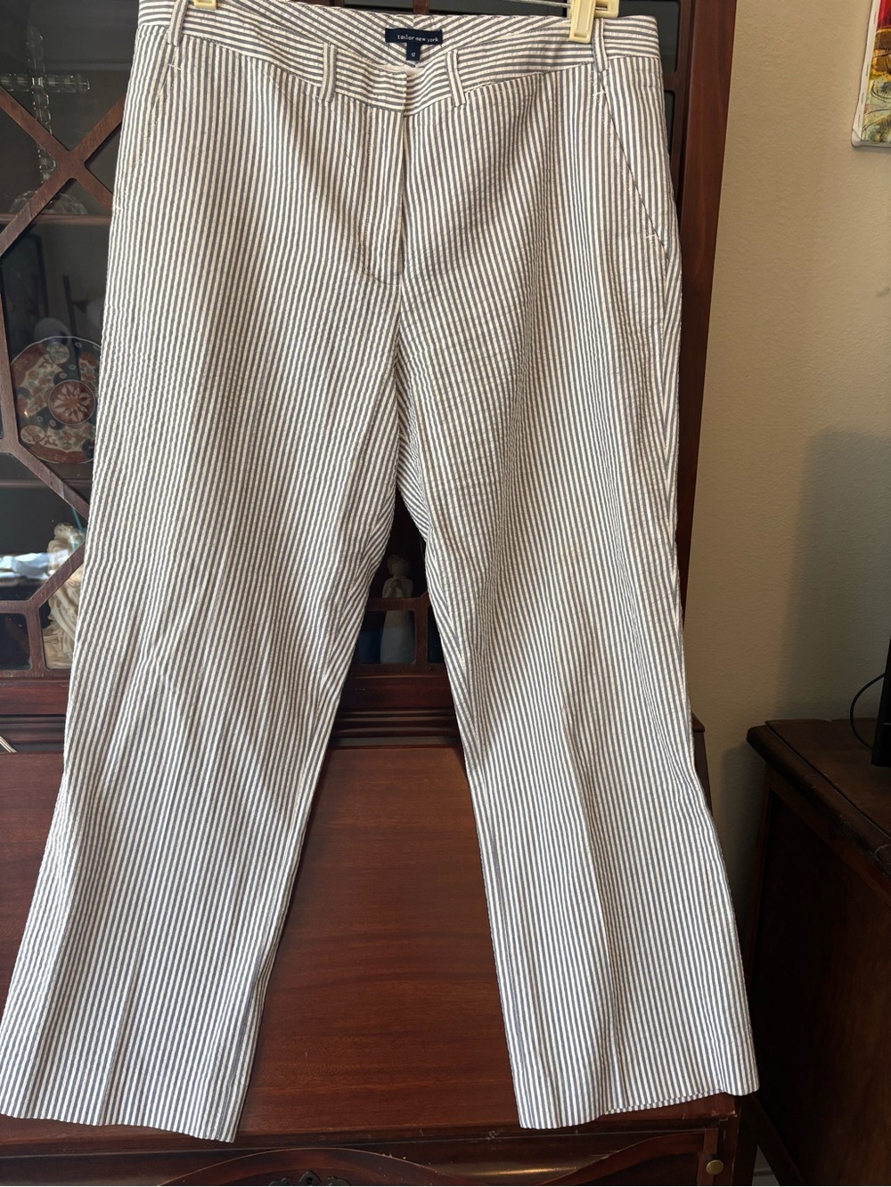 Tailor New York Blue & White Seersucker Stripe Pants | Women’s Size 12